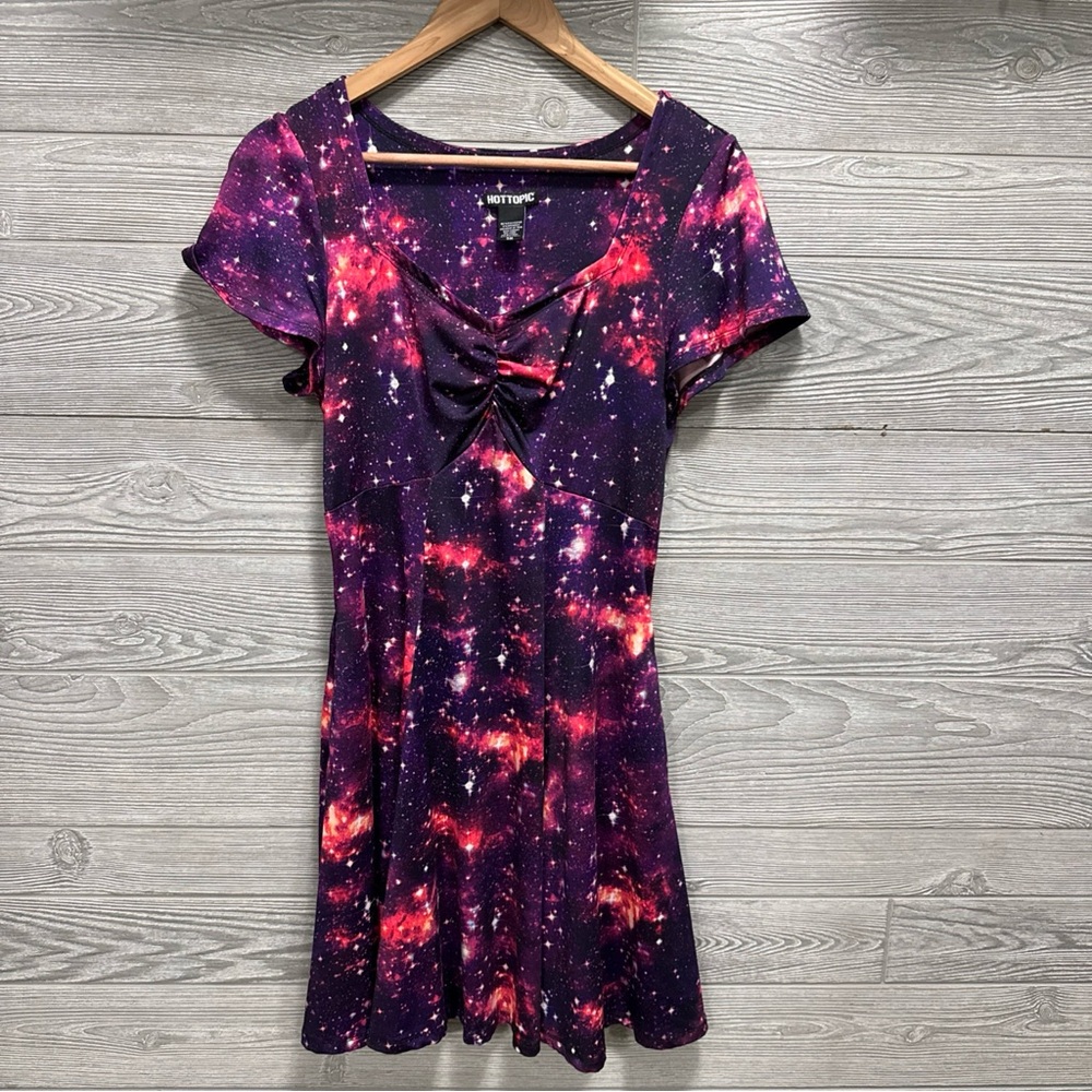 Celestial Hot Topic Babydoll Midi Dress Size S Pockets Whimsigoth Stars Galaxy